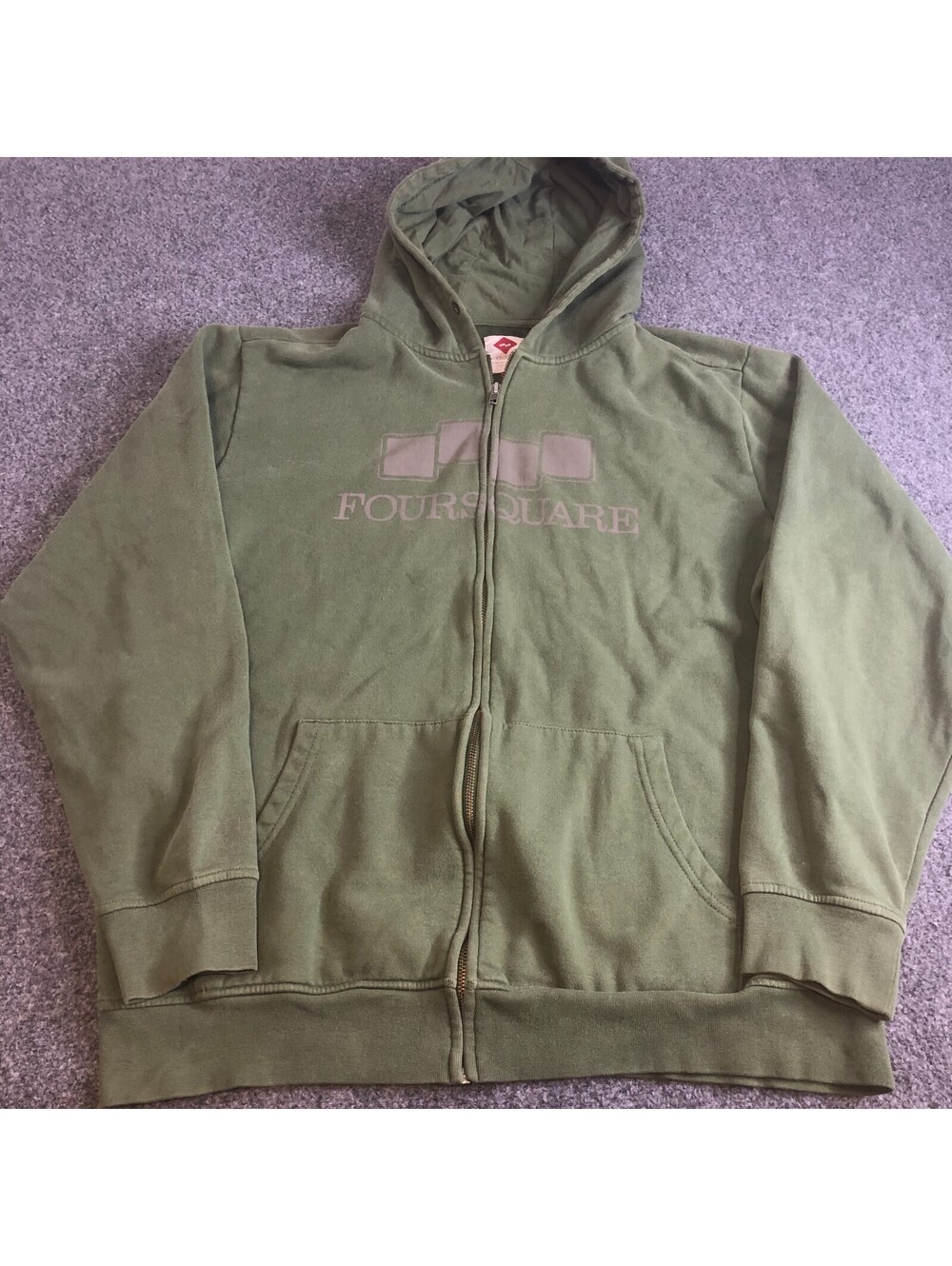 Foursquare Hoodie Mens Large Green Full Zip Skate Y2K Vintage Surf California